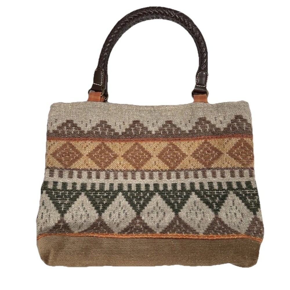 Unbranded Small Boho Fabric Lined Purse With Woven Handle MultiColor Slip Pocket
